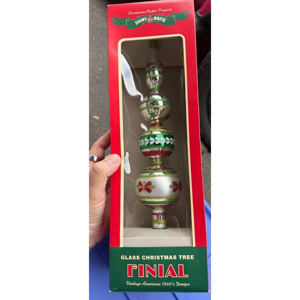 NIB Vtg Christmas Tree Topper 13.5" Decorated Finial Christopher Radko 2014
